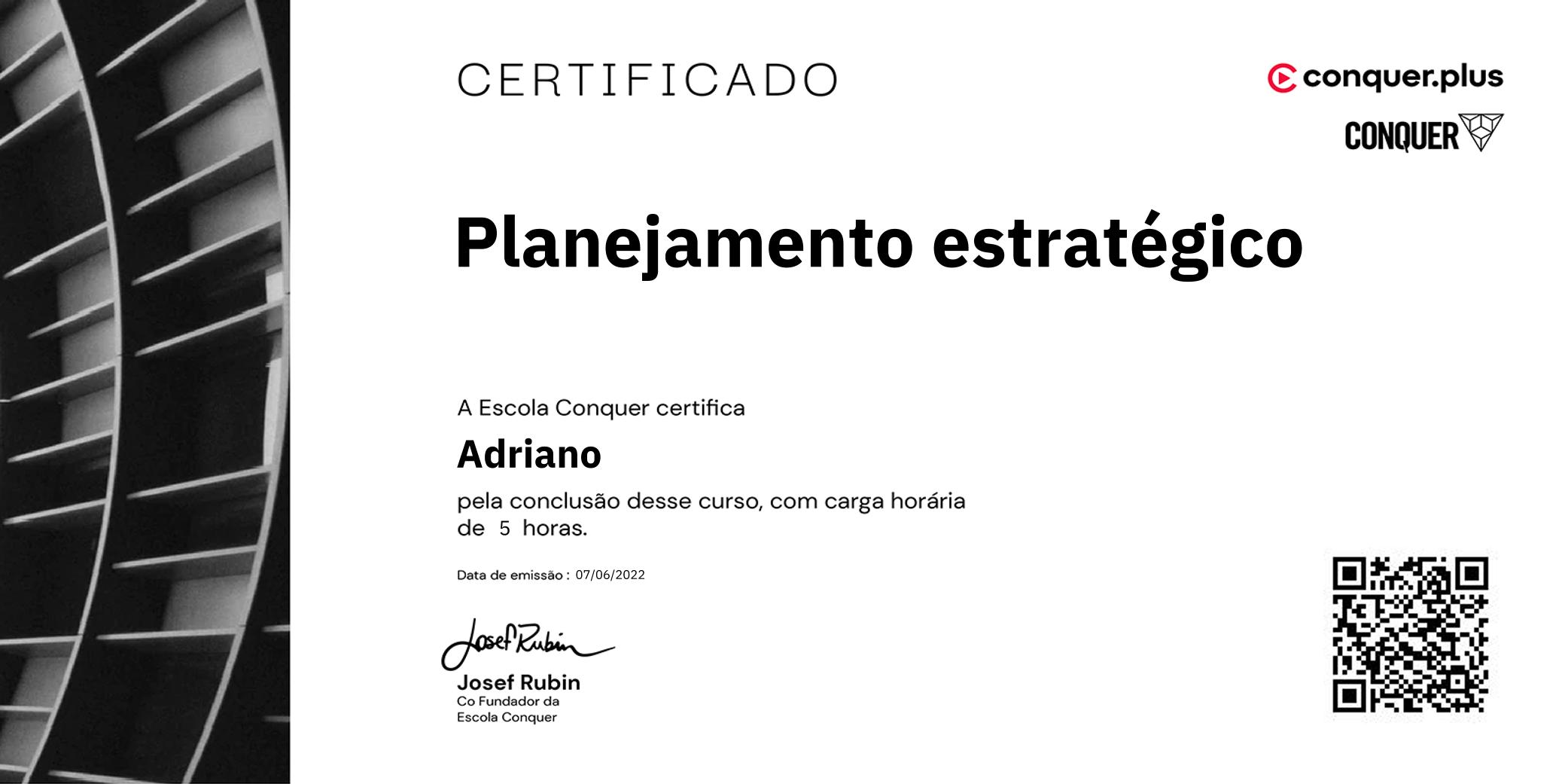 Certificado de Planejamento estratégico